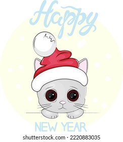 christmas card with santa claus cat