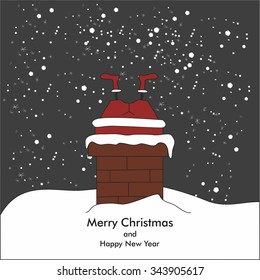 Christmas card with Santa Claus in chimney