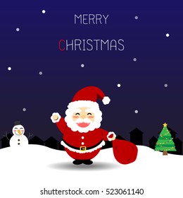 Christmas card with Santa Claus is coming up in the winter. Vector illustration.