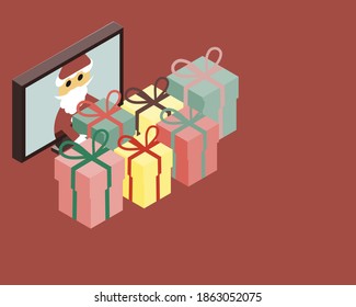 Christmas card with Santa Claus deliver Christmas gift to you