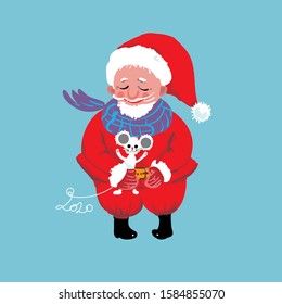 Christmas card with Santa Claus and funny mouse