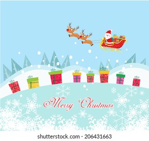 Christmas Card with Santa Claus and gift