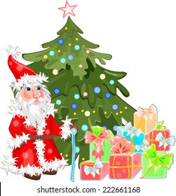 Christmas card with Santa Claus and gifts