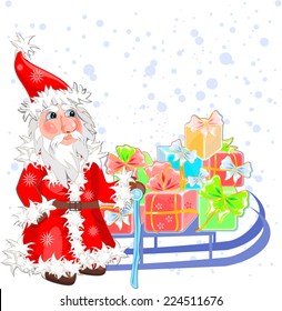 Christmas card with Santa Claus and gifts