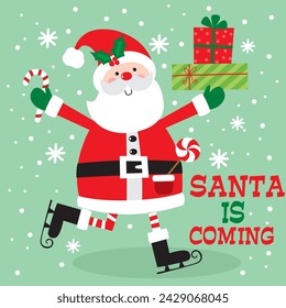 Christmas Card with Santa Claus and Gifts