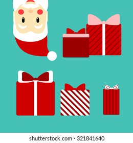 Christmas card. Santa Claus with Christmas gifts. Vector.