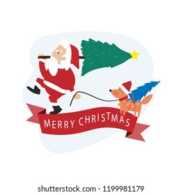 Christmas card with Santa Claus .Hand drawn cartoon vector illustration.