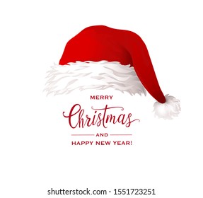 Christmas Card with Santa Claus hat,
Vector illustration isolated on white background

