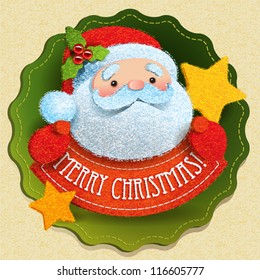 Christmas card with Santa Claus and Merry Christmas lettering. Vector illustration.