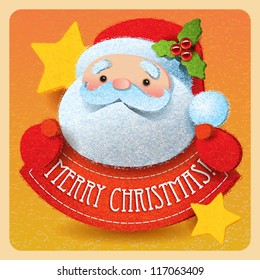 Christmas card with Santa Claus and Merry Christmas lettering. Vector illustration.