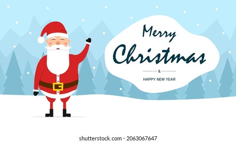 Christmas card with Santa Claus. Merry Christmas and Happy New Year greetings. Vector illustration