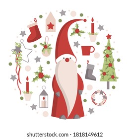 Christmas card with  Santa Claus on white background. Vector  illustration.