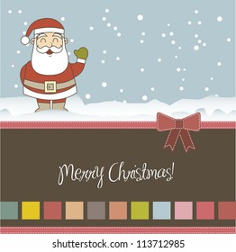 christmas card with santa claus over snow. vector illustration