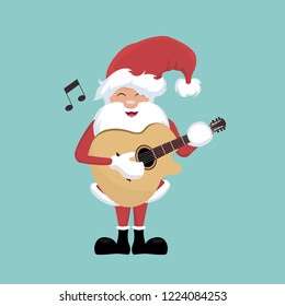 Christmas card of Santa Claus playing guitar