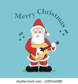 Christmas card of Santa Claus playing acoustic guitar