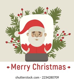 Christmas card with Santa Claus in red hat