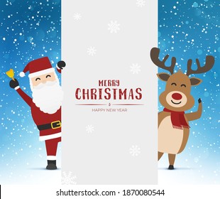 Christmas card. Santa Claus and reindeer happy new year