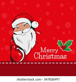 Christmas  card with Santa Claus showing thumb up on a red background