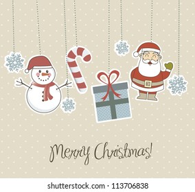 christmas card with santa claus and snowman vector illustration