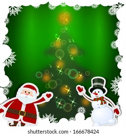 Christmas card with Santa Claus and snowman