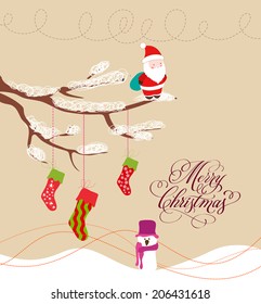 Christmas Card with Santa Claus and snowman