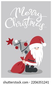 Christmas card with Santa Claus and a Christmas tree on a light background. Vector