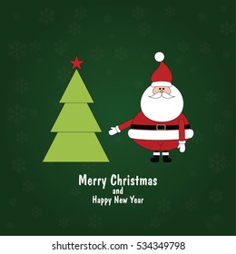 Christmas card with Santa Claus and Christmas tree