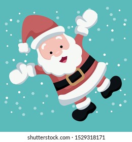 Christmas card of Santa Claus waving cheerful in the snow