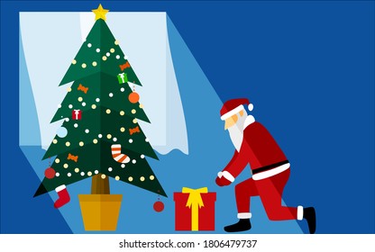 Christmas card of Santa Claus who came to deliver gifts