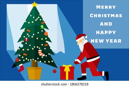 Christmas card of Santa Claus who came to deliver gifts