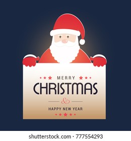 Christmas card with santa clause with blue background