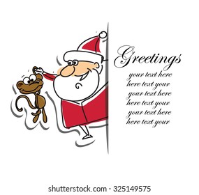 Christmas card with santa clauses and symbol of the year - monkey