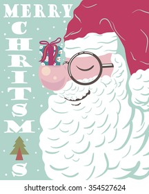 Christmas Card. Santa close up smiley face. Vector illustration