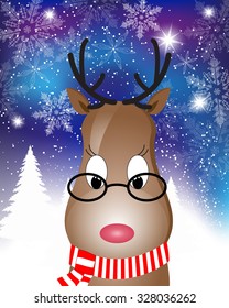 Christmas Card with Santa Deer - vector christmas illustration template with copy space.
