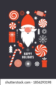 Christmas card, Santa and design elements, poster, flyer. Printable card	
