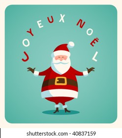 Christmas card with Santa in french. Vector. Editable