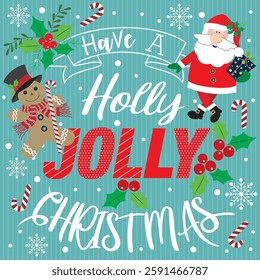 Christmas card with Santa, gingerbread man and lettering