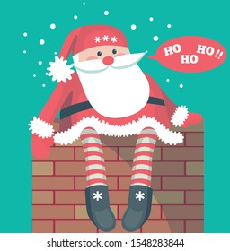 Christmas card with Santa on the chimney. Vector illustration.