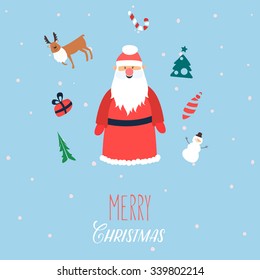 Christmas card with Santa Christmas card with Santa on a winter background
