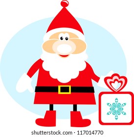 Christmas card with Santa and present.