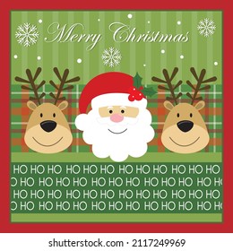 Christmas card with santa and reindeer head and decortions