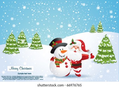 Christmas Card With Santa And Snowman