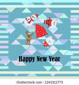 Christmas card, Santa snowman deer bear bag, vector background