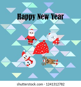 Christmas card, Santa snowman deer bear bag, vector background