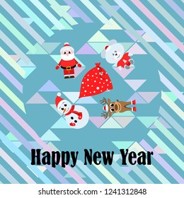 Christmas card, Santa snowman deer bear bag, vector background