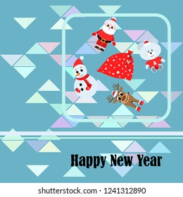 Christmas card, Santa snowman deer bear bag, vector background