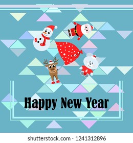Christmas card, Santa snowman deer bear bag, vector background