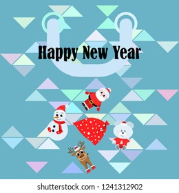 Christmas card, Santa snowman deer bear bag, vector background