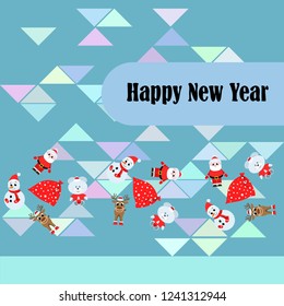 Christmas card, Santa snowman deer bear bag, vector background