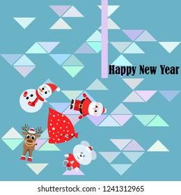 Christmas card, Santa snowman deer bear bag, vector background